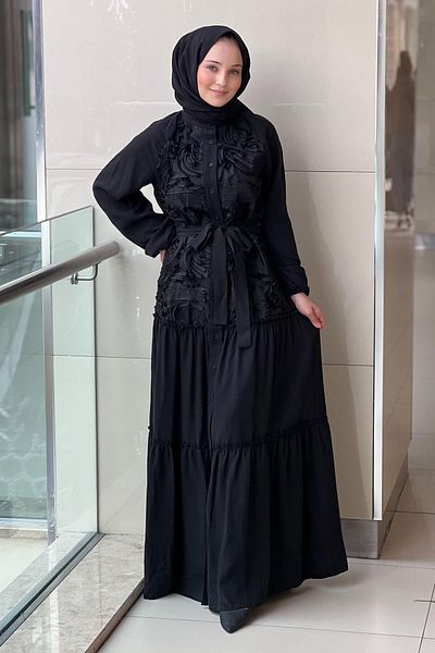 Nurcan Çetin Embossed Pattern Embroidered Shirt Dress