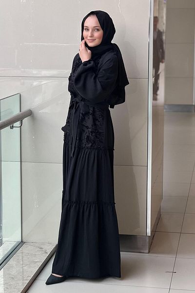 Nurcan Çetin Embossed Pattern Embroidered Shirt Dress