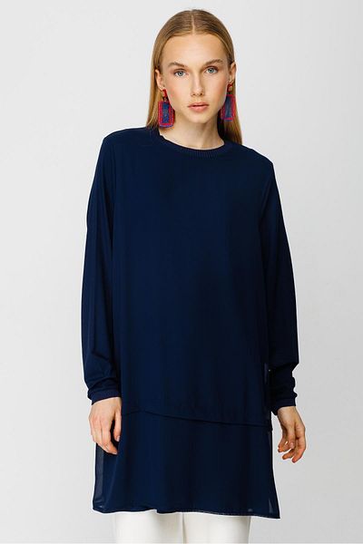 Ghisa Front Chiffon Ribbed Long Sleeve Underwear Tunic