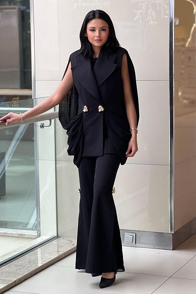 MİANOTTE Mianotte Gold Hunk Button Chiffon Detailed Jacket Vest Pants Set