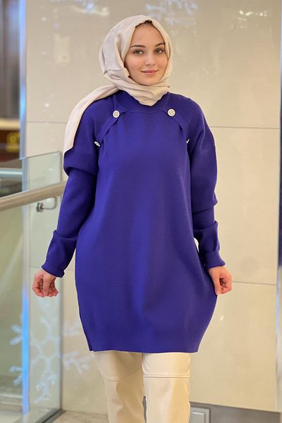 Ghisa Knitwear Tunic with Stone Button Detail on the Shoulders