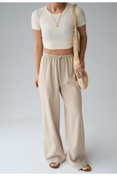 FEMMESTUDIO Women's Cream Linen Trousers