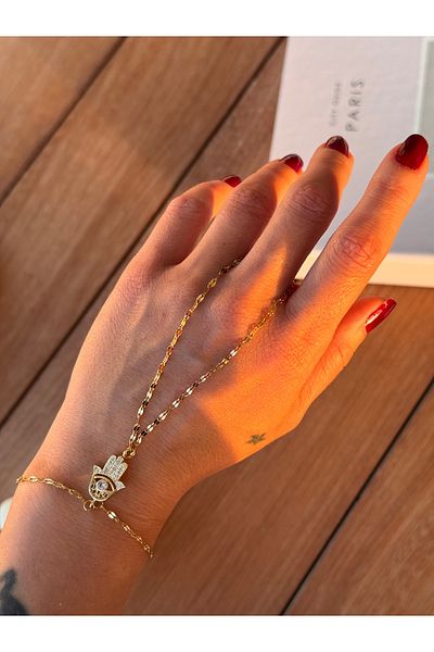 HERCY 316 L Stainless Steel Gold Şahmeran |   Hz.Fatıma Ana Steel Şahmeran |   Zircon Stone Hand Shahmeran