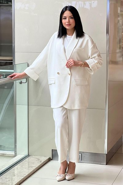 Ghisa Double Breasted Lapel Sleeve Tips Epaulette Jacket Pants Suit
