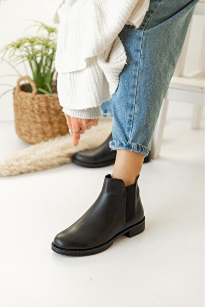 AZTEKA Kenar Lastik Detaylı Kısa Topuklu Chelsea Hafif Rahat Kışlık Klasik Kadın Bot Bootie