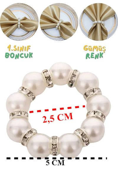 Armashine Napkin Ring Pearl Beaded 6 Pcs Pearl Napkin Ring - with Metal Crystal Ring