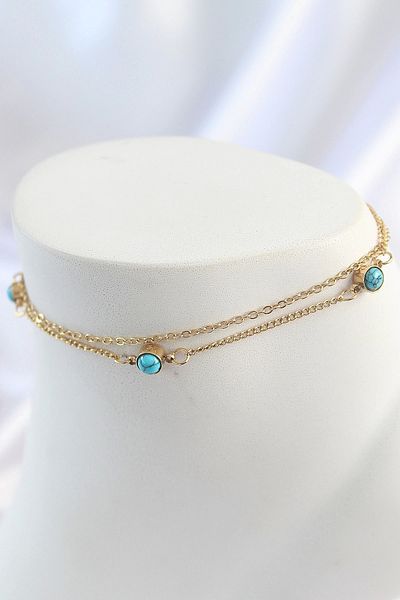 STOREMAX 316L Steel Gold Color 2 Piece Chain Blue Stone Model Women's Anklet