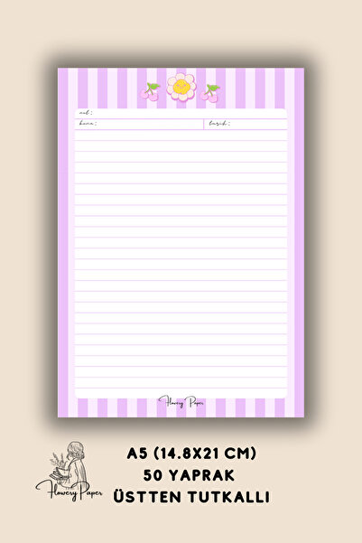 Flowery Paper Notepad A5 - Memopad, Bloknot, Defter, Not Kağıdı,okul Defteri