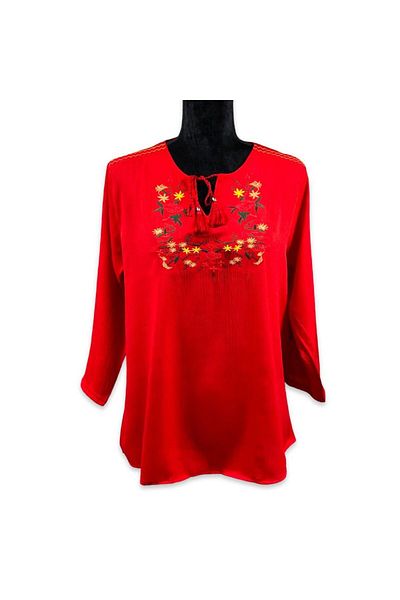 Intisimo Women's Blouse, Traditional Motifs, Red/multicolor - 42/xxl