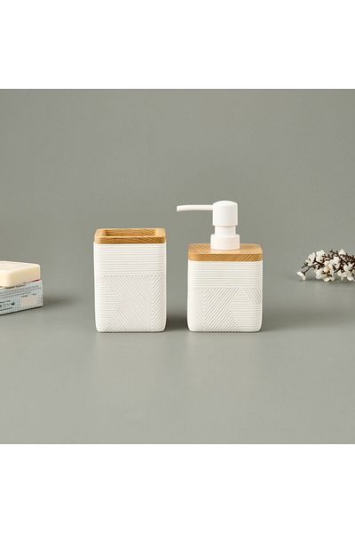 MATMEL Madera Set of 2 Bathroom Liquid Soap Dispensers - White
