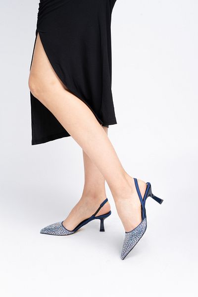 ELAIA SHOES Aura Crystal Stone Open Back Women's Heeled Evening Dress Stiletto – Navy Blue