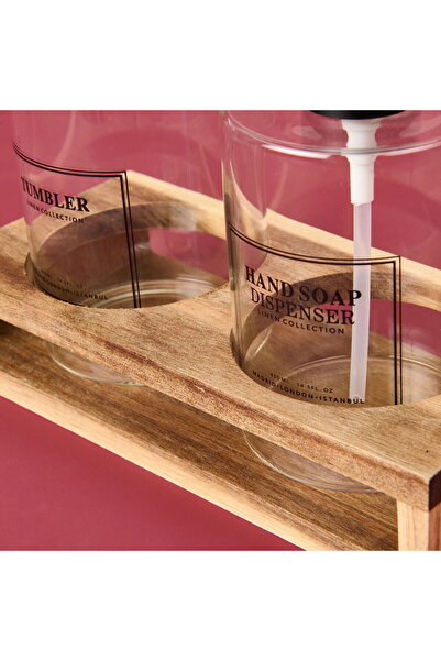 MİEN Glass Set of 2 Round Liquid Soap Dispensers - Transparent / Gray / Brown