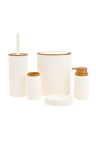 MATMEL Wooden Patterned 5-Piece Bathroom Set - White