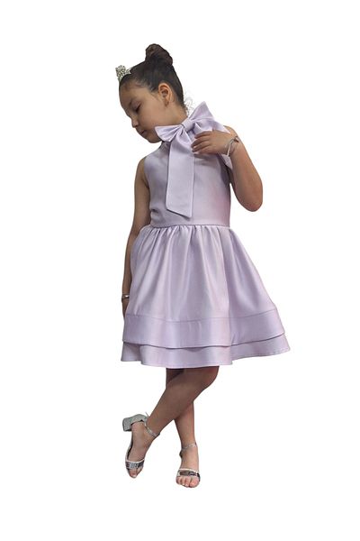 HEPSİMİNNAK Girl's Elegant Satin Bow Lilac Dress Evening Dress Graduation Dress