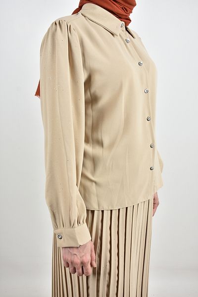 moda caddesi Glitter Detailed Skirt Shirt Set