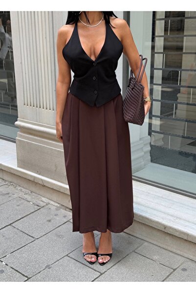 LB Laluna Butik Women's Pleated Pocket Long Skirt