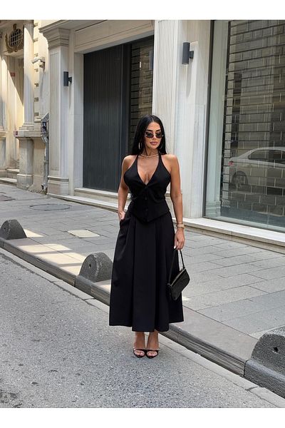LB Laluna Butik Γυναικεία μακριά φούστα με πλισέ τσέπη