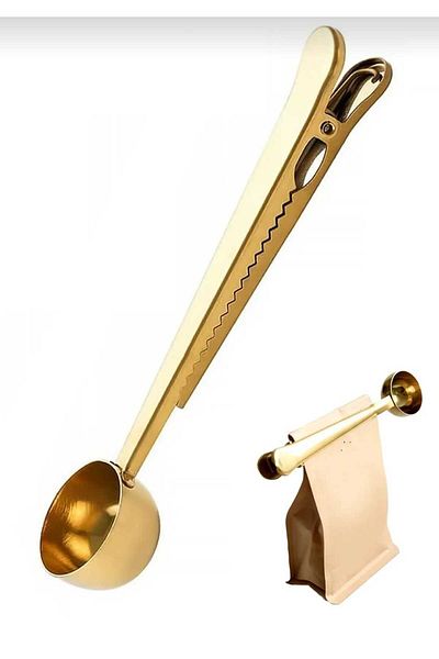 elfnur 1Pcs Stainless Steel Coffee Scoop Multifunctional Clip Kitchen Flour Sugar Measure Coffee Scale