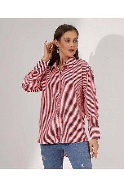 Stayele Red Striped Button-Down Shirt