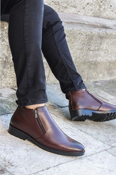 FAST STEP Genuine Leather & Fur Men's Classic Boots 671Kma304