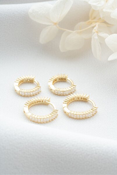 Silvano Jewelry 925 Ayar Gümüş Baget Taşlı 2'li Set Halka Küpe