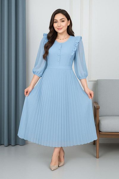 SOOL A soft and elegant sky blue dress with elegant pleats.