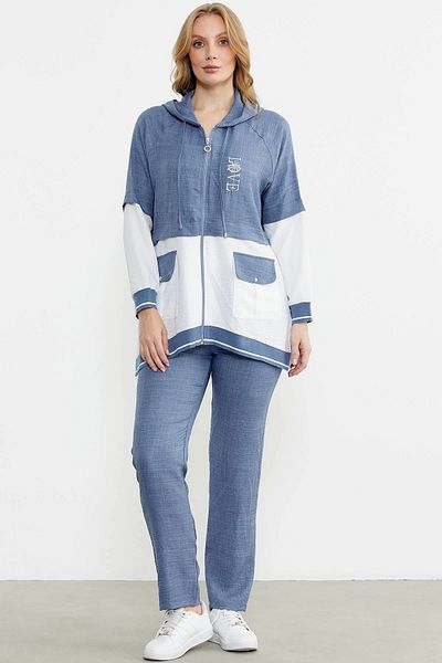 Sementa Blue Block Color Transition Women's Tunic Tracksuit Set