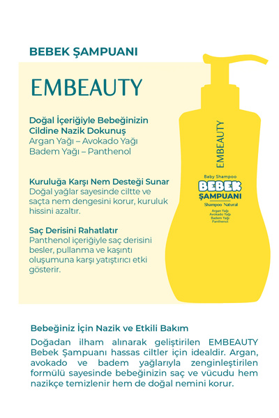 Embeauty Doğal Avokado Yağlı Bebek Ve Çocuk Şampuanı Göz Yakmayan Özel Formül 300 ml