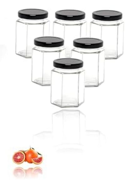 Generic Hexagonal Glass Storage Jars with Lids - Set of 6 | Quality Glass Containers for Spice, Jam,