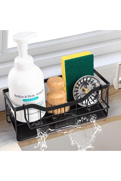 Generic Sink Caddy, Kitchen Sink Organizer with Auto Draining Tray, Clear/Transparent, Large