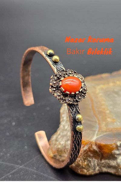 NBS Beautiful Naturel Stones Copper Bracelet (Pure) Adjustable Agate Stone Antique Unique Design (Evil Eye)