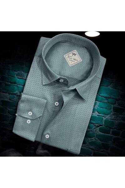 EREN STYLE Ανδρικό πουκάμισο από λινό κλασικό μακρυμάνικο Petrol Green (Regul...