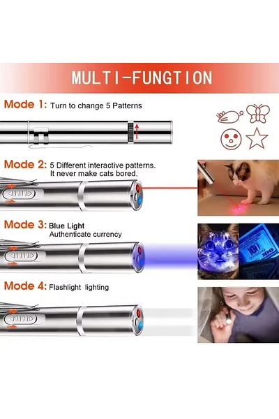 Choice Silver Usb Rechargeable Cat Laser Pointer With 3 Modes 5 Patterns Lazer Projection Pen Red Dot Led L