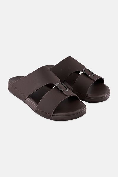 Algspar Men Slip On Arabic Sandals, Dark Brown