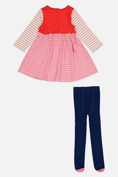 MOTHERCARE Toddlers Girl 2 Pieces Stripe Long Sleeve Dress With Tights, Multicolor