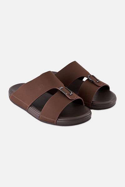 Algspar Men Slip On Arabic Sandals, Dark Brown