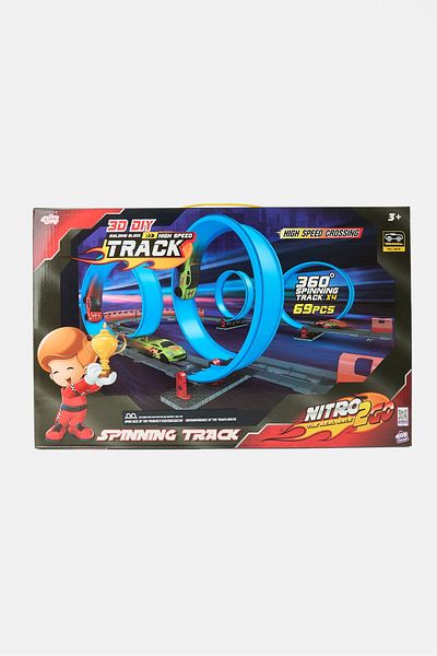 New Boy Nitro2Go Spinning Track 69 Pcs High-Speed Racing Set, Multicolor