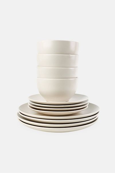 NANETTE LEPORE 12 Pieces Stoneware Plain Dinner Set, White