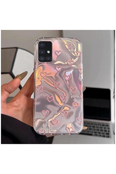 Zebana Samsung Galaxy A51 Compatible Case Zebana Pink Heart Silicone Case Pink