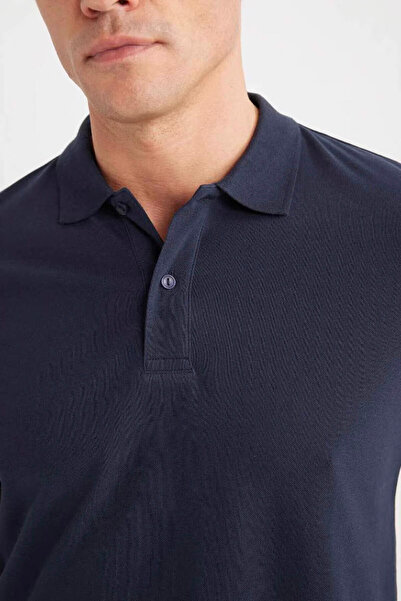 DeFacto Regular Fit Plain Pique Fabric Navy Blue Men's Polo Neck T-Shirt C1293Ax/Nv71