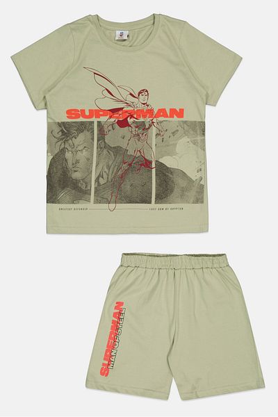 DC COMICS Kids Boy 2 Pcs Superman T-Shirt And Short Set, Sage Green