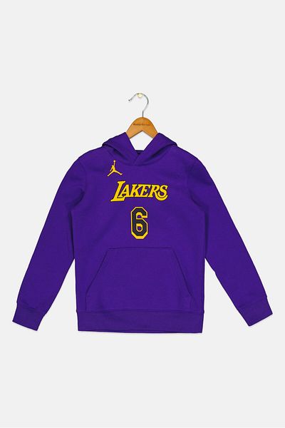 Nike Air Jordan x NBA Kids Boy Lakers Long Sleeve Basketball Hoodies, Purple