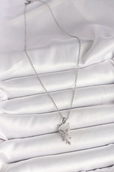 Clariss 316L Steel Silver Color Chain Zircon Stone Cat Model Women's Necklace