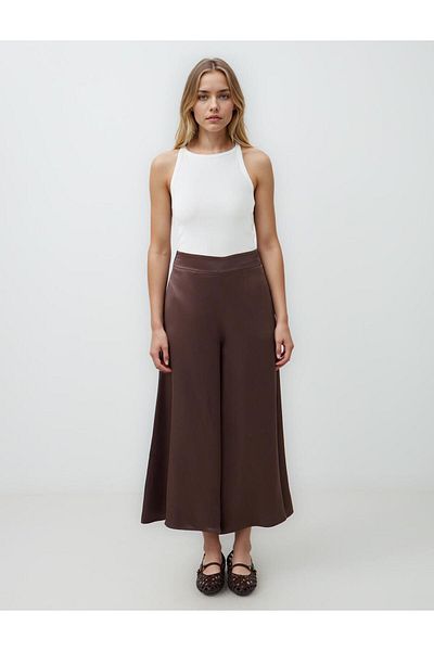 Jimmy Key Bitter Brown High Waist Loose Wide Leg Short Woven Trousers