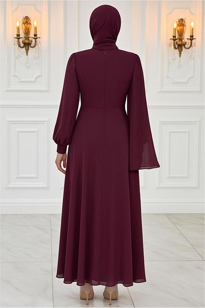 TRENDTESETTÜR Women's Burgundy Chiffon Evening Dress t 9163