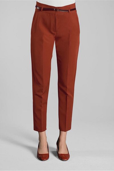 TRENDTESETTÜR Women's Brown (TILE) Mid-Waist Carrot Trousers 6002