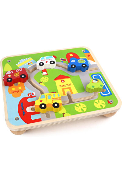 OEM Joc labirint cu piese 3D, Montessori din lemn, orasul cu masini