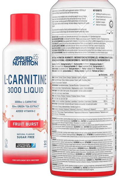 applied nutrition L Carnitine Liquid, 3000 Mg, Fruit Burst-495 Ml, For Faster Effect