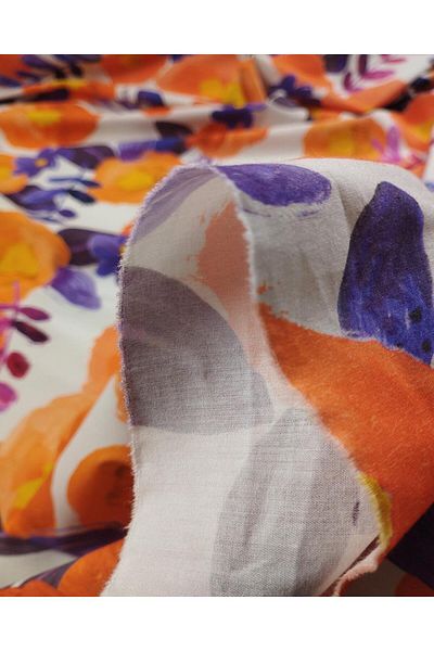 Kumaş Parça Μωβ πορτοκαλί Floral Poplin Πλάτος: 150
