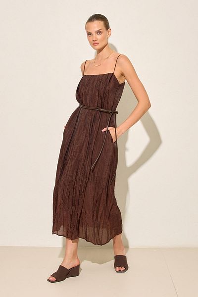 Setre Bitter-Brown Slim Strap Detail Belt Relaxed Cut Full Mold Dress